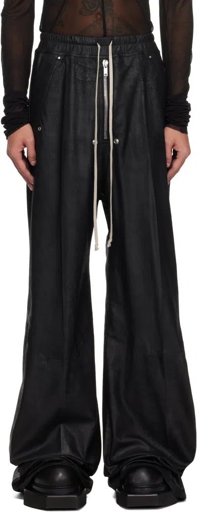 Rick Owens Black Hollywood Wide Bela Leather Trousers