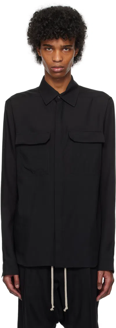 Rick Owens Black Hollywood Work Shirt In 09 Black