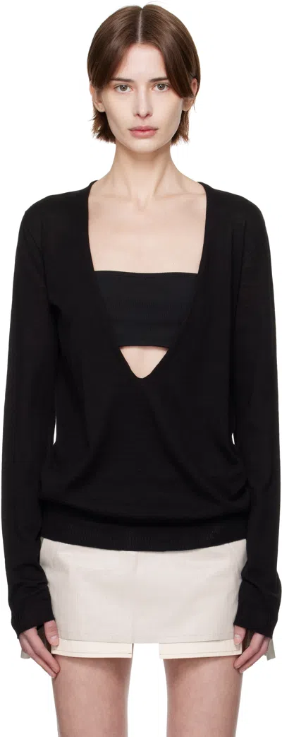 Rick Owens Black Hollywood Xtreme V Neck Sweater In 09 Black
