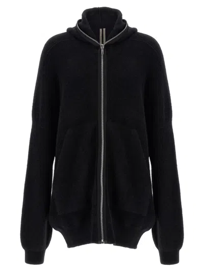 Rick Owens Black Hooded Wool Cardigan