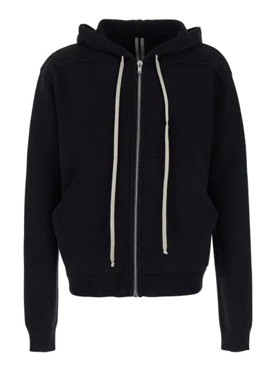 Rick Owens Black Hoodie With Oversized Drawstring In Knit Mab