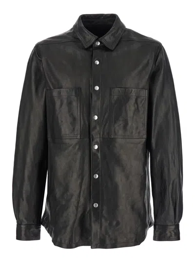 Rick Owens Black Jacket With Classic Collar In Leather Man