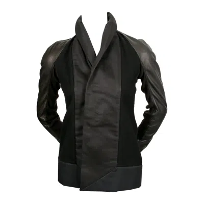Pre-owned Rick Owens Black Jacket With Leather Sleeves And Asymmetrical Hemline
