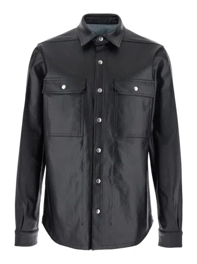 RICK OWENS BLACK JACKET WITH PATCH POCKETS ON THE CHEST IN COTTON BLEND MAN