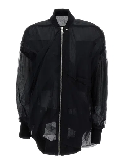 Rick Owens Black Jacket With Tulle Design In Technical Fabric Woman