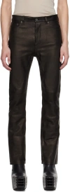 Rick Owens Black Jim Cut Leather Pants In 09 Black