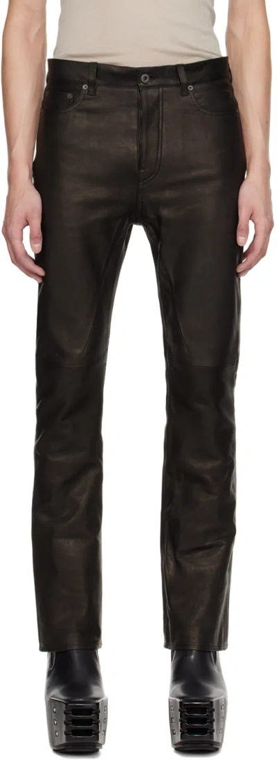 Rick Owens Black Jim Cut Leather Pants In 09 Black