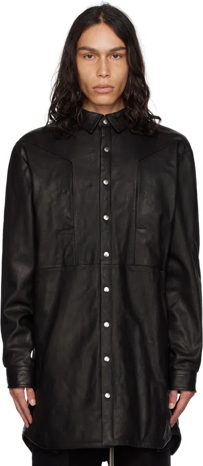 Rick Owens Black Jumbo Fogpocket Leather Jacket In 09 Black