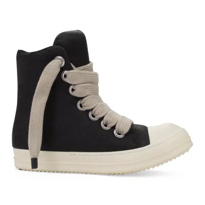 Rick Owens Black Jumbo Lace Padded Leather Sneakers