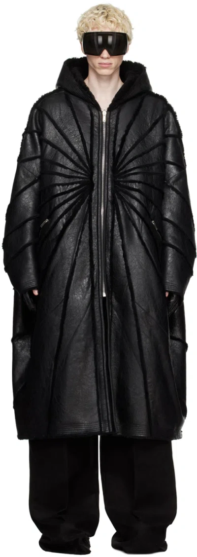 Rick Owens Black Jumbo Peter Leather Peacoat In 09 Black