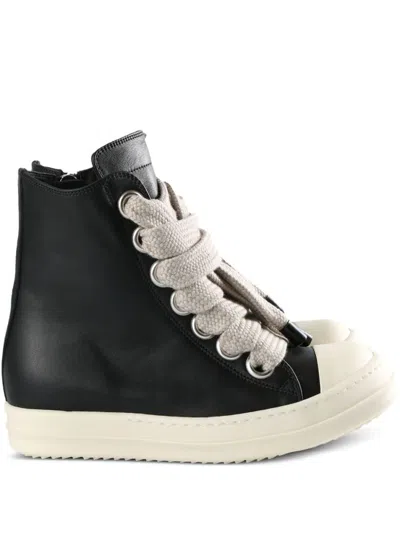 RICK OWENS BLACK JUMBOLACE LEATHER SNEAKERS