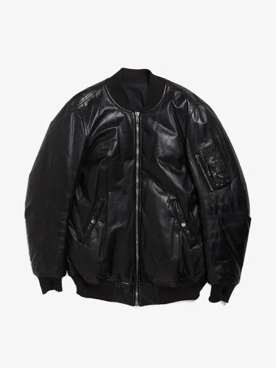 Pre-owned Rick Owens Black Lamb Leather Bomber Jacket
