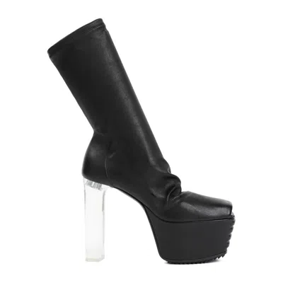 Rick Owens Black Lamb Leather Grill Stretch Peeptoe Boots