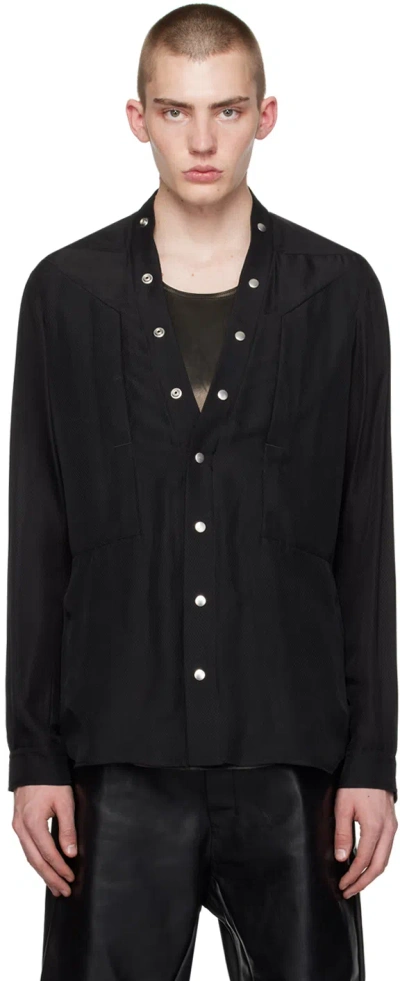 Rick Owens Larry Plunging V-neck Buttoned Shirt In Black