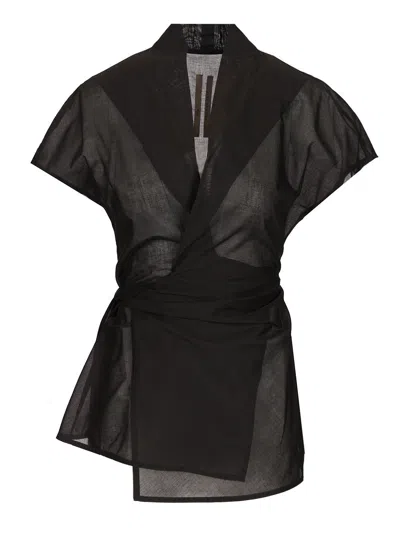 Rick Owens Black Laura Short Sleeve Top Cotton Voile Jackets Black