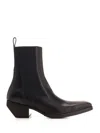 Rick Owens Black Leather Ankle Boots Black