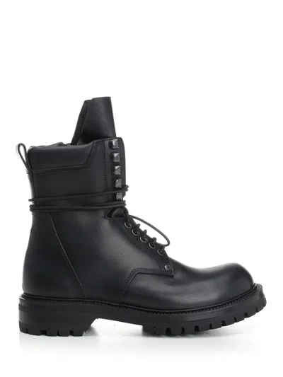 Rick Owens Army Leather Chunky Sole Low Boot In Black