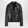 Rick Owens Black Leather Biker Jacket Men In Black