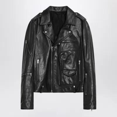 Rick Owens Black Leather Biker Jacket Men