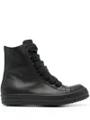 RICK OWENS BLACK LEATHER HIGH-TOP SNEAKERS