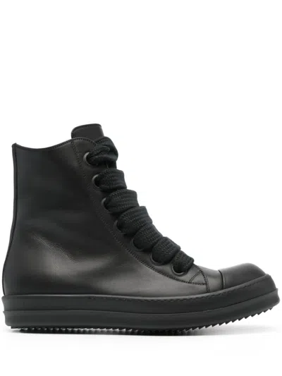 Rick Owens Black Leather High-top Trainers