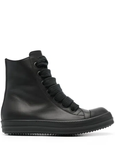 Rick Owens Black Leather High-top Sneakers