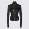 Rick Owens Asymmetric Black Stretch Leather Jacket In Black