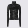 Rick Owens Asymmetric Black Stretch Leather Jacket In Black