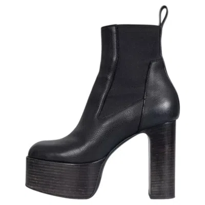 Pre-owned Rick Owens Black Leather Platform Ankle Boots Eu 38