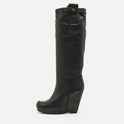Pre-owned Rick Owens Black Leather Platform Knee Length Boots Size 40