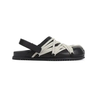 Rick Owens Black Leather Sandals With Crisscross Straps