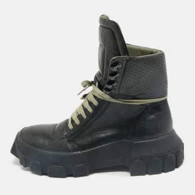 Pre-owned Rick Owens Black Leather Tractor Dunk Boots Size 41