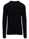 Rick Owens Black Long Sleeve Top With Crewneck In Cashmere And Wool Man