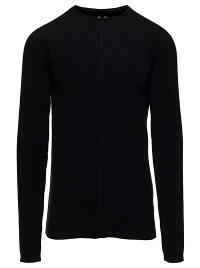 Rick Owens Black Long Sleeve Top With Crewneck In Cashmere And Wool Man