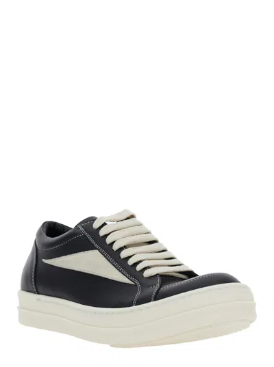 Rick Owens Black Low Top Sneakers With Contrasting Stitching In Leather Woman