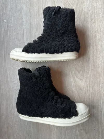 Pre-owned Rick Owens Black Mainline Shearling Ramones High Sneakers