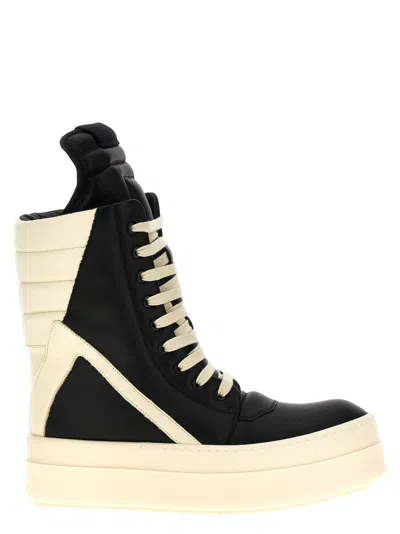 Rick Owens Mega Geobasket Boots, Ankle Boots White/black In Black/milk