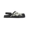 Rick Owens Leather Flat Sandals With Adjustable Strap And Shark-tooth Sole In Black
