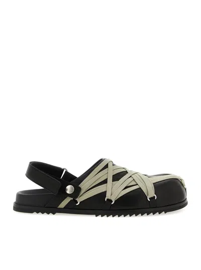 Rick Owens Megalace Mule Granola Black Leather Sandals