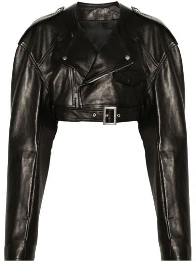 Rick Owens Black Micro Biker Cropped Jacket