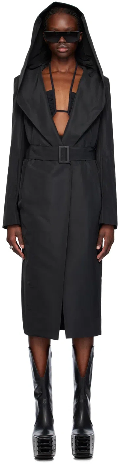 Rick Owens Black Minimal Slim Drella Coat In 09 Black