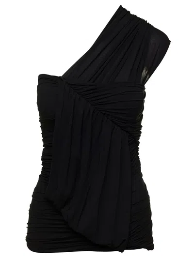RICK OWENS BLACK ONE-SHOULDER DRAPED TOP IN STRETCH CUPRO WOMAN