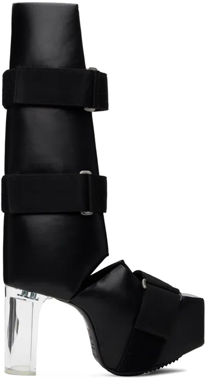 RICK OWENS BLACK OPEN SPLINT KISS BOOTS