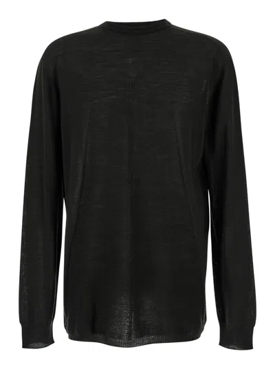 RICK OWENS BLACK OVERSIZED CREWNECK TOP IN SEMI SHEER KNIT MAN