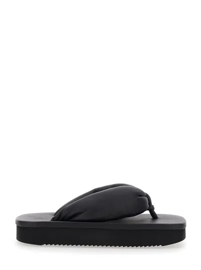 Rick Owens Black Padded Sandals With Platform In Leather Woman