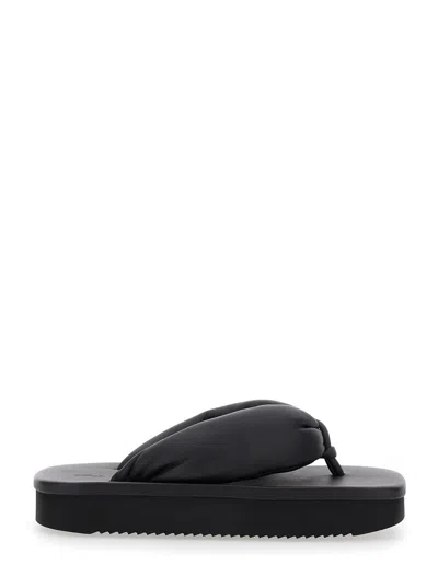 Rick Owens Black Padded Sandals With Platform In Leather Woman