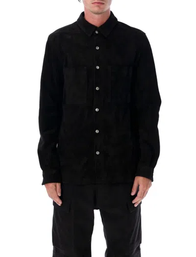 Rick Owens Black Point Collar Suede Overshirt