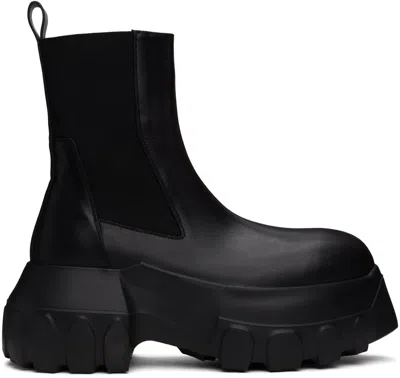 Rick Owens Black Porterville Beatle Mega Tractor Chelsea Boots In 99 Black/black