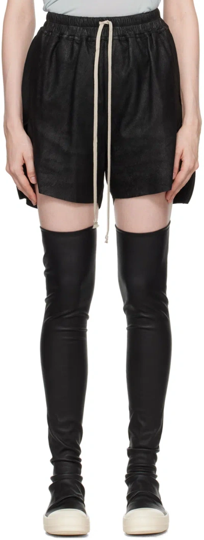 Rick Owens Black Porterville Blister Leather Shorts In 09 Black