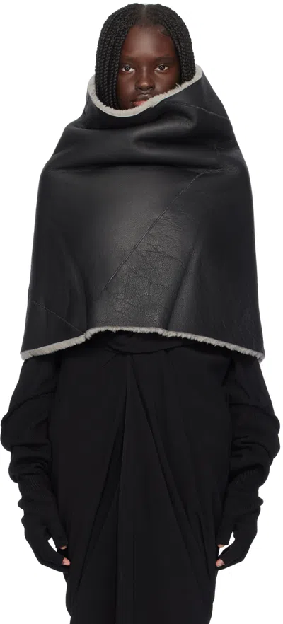 Rick Owens Black Porterville Cowl Shearling Shrug In 908 Black/pearl